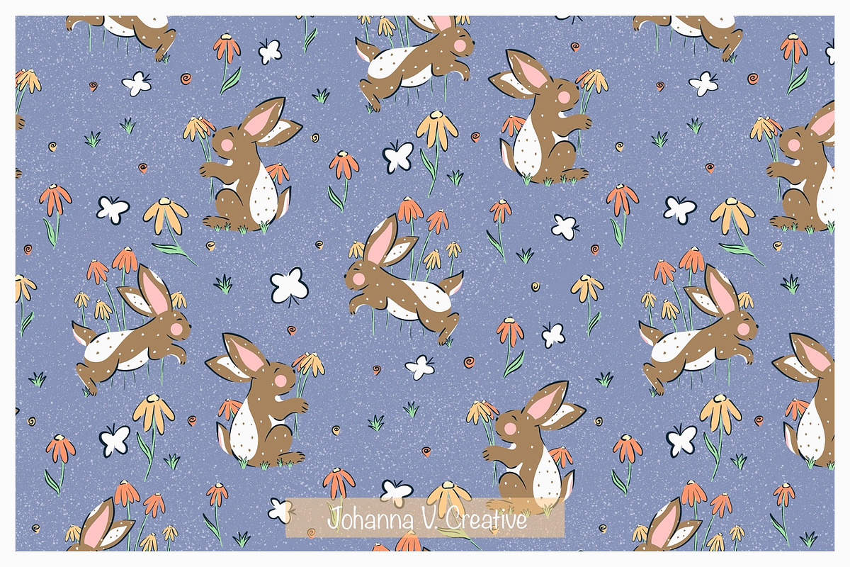 Spring Bunny & Carrot Pattern Set, an Illustration by Johanna V. Creative (Photo 3 of 3)