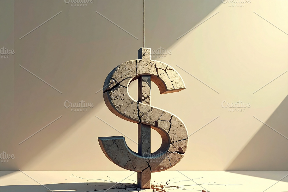 Cracked dollar symbol showing fragility, a Background Graphic by DanFLCreativo