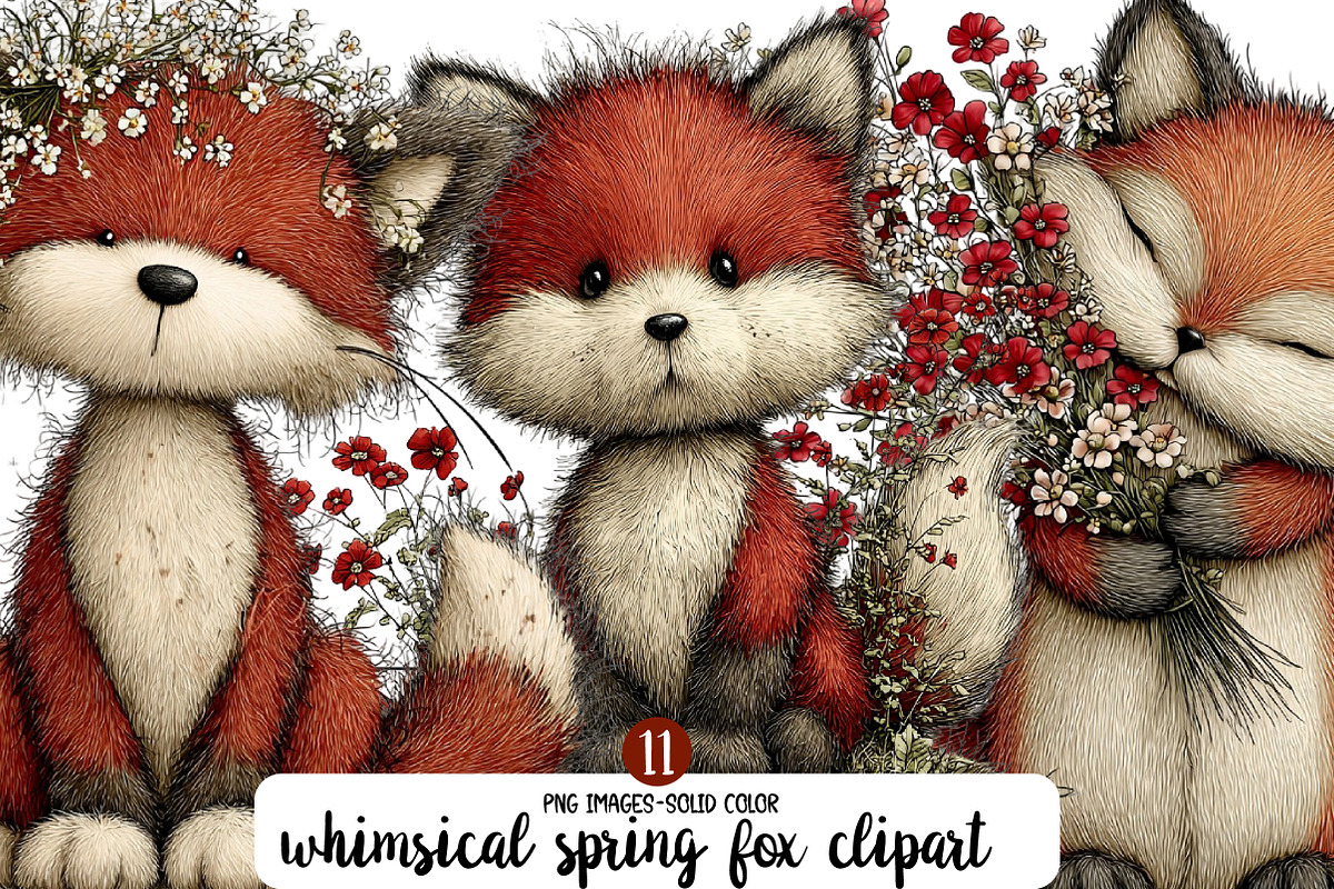 whimsical spring fox clipart, an Illustration by Designworld (Photo 1 of 3)