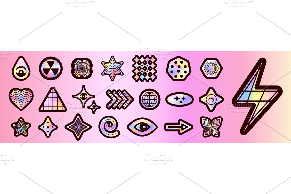 Retro hologram stickers set isolated, an Object Illustration by art PVP - market