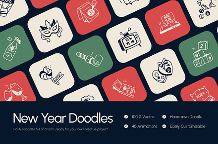 Animated New Year Doodles Art Set
