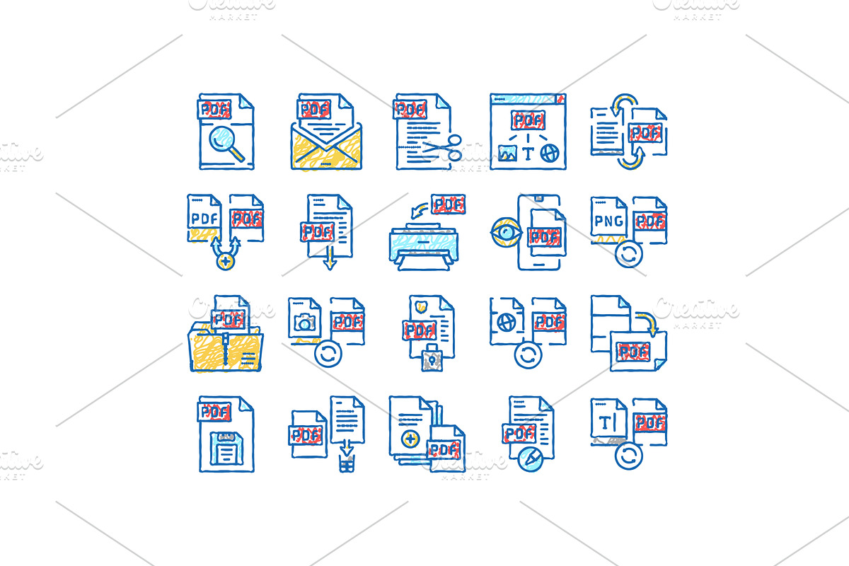 Pdf Electronic File set Icons hand, an Object Illustration by pikepicture