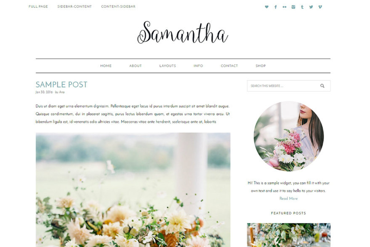 SAMANTHA WORDPRESS THEME, a WordPress Template by Bites to Brand (Photo 1 of 2)