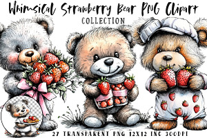 Watercolor Strawberry Bear Clipart, a Seasonal Illustration by OK Design
