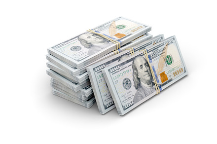 Stacks of Dollar Bills Isolated