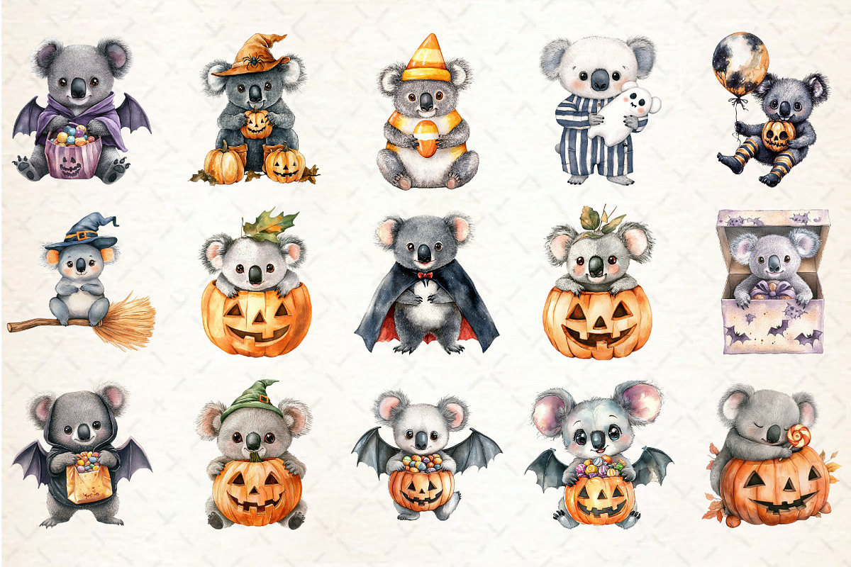 Cute Halloween Koala Clipart, a Seasonal Illustration by Rose Art (Photo 2 of 7)