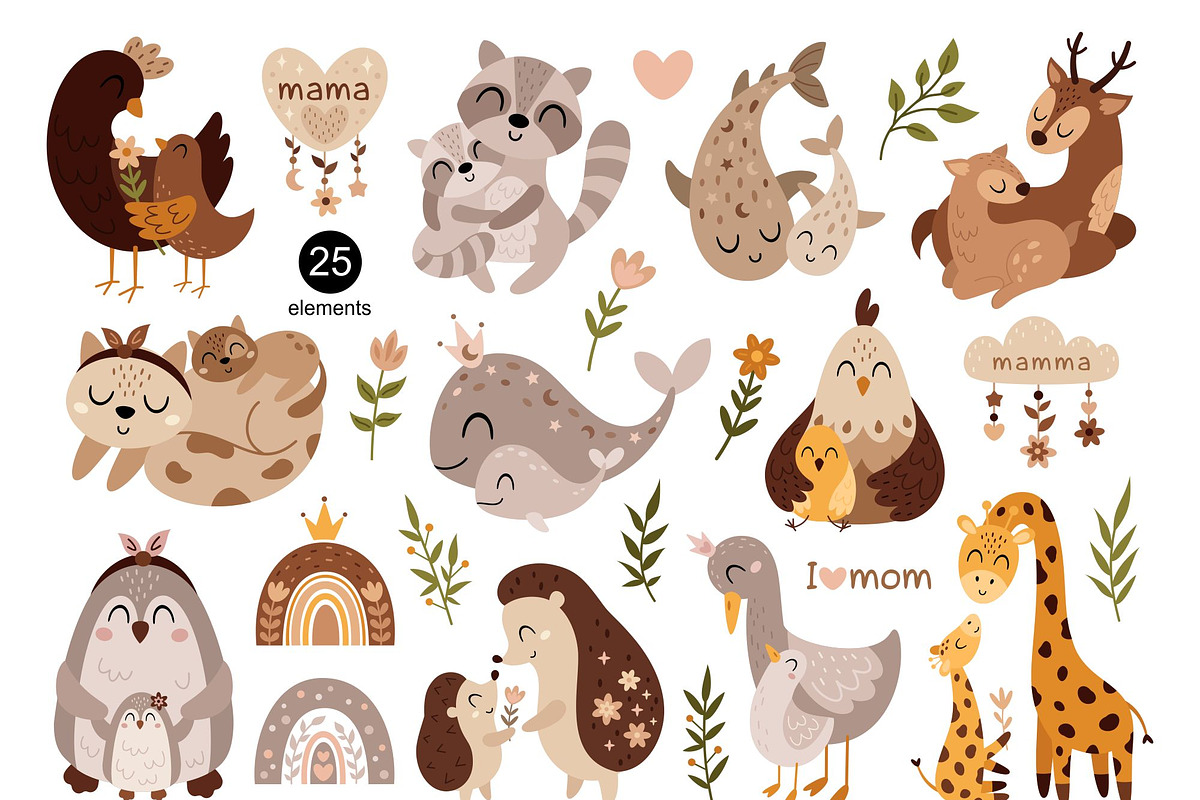 Mother and baby animals collection, an Animal Illustration by JulzaArt (Photo 3 of 9)
