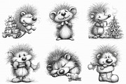 Funny Christmas Hedgehog Sketch Art, an Illustration by Libby Wishes (Thumbnail 2 of 9)