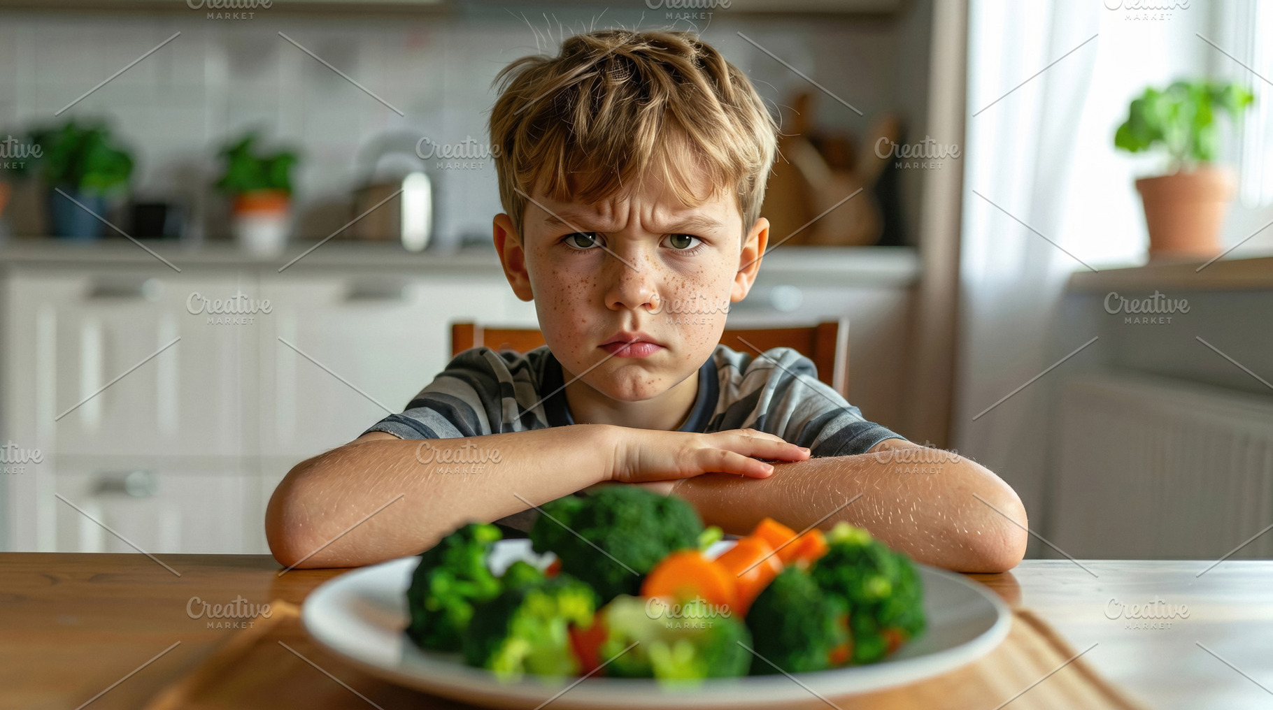 Child Refusing Vegetables at Dining Table, a Food & Drink Photo by Davizro's Market