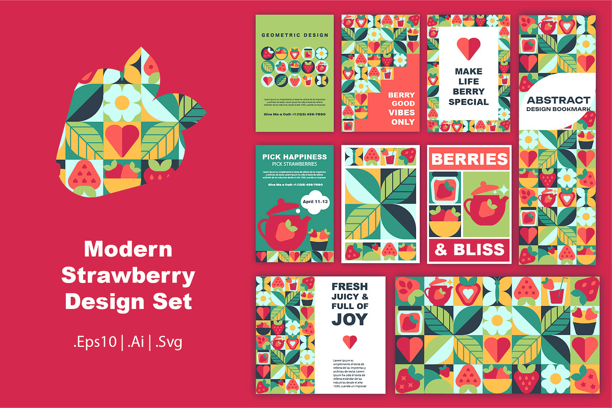Modern Strawberry Mosaic Design Set, a Pattern Graphic by Lettering_Logo (Photo 1 of 6)