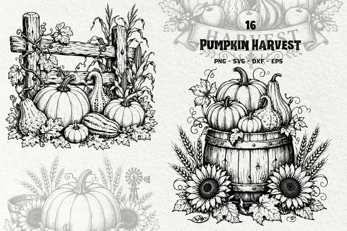 Pumpkin Harvest Line Art Graphics, a Seasonal Illustration by DENIDigitalArtSudio (Photo 1 of 6)
