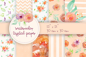 Watercolor digital paper