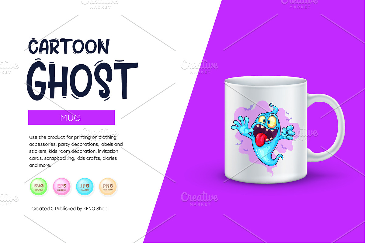 Cute cartoon ghost. Tshirt, PNG., a Person Illustration by KENO Mascots (Photo 4 of 9)