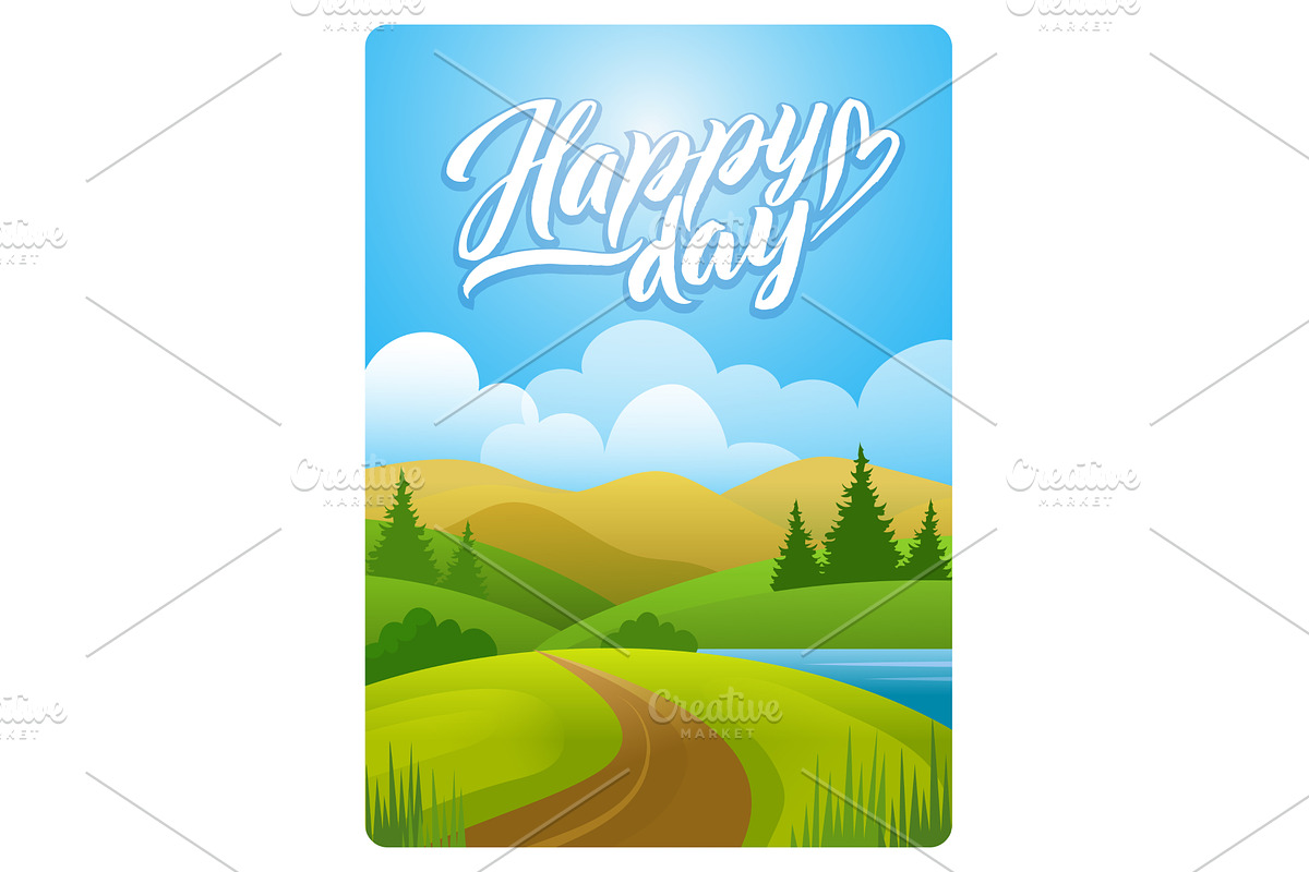 Happy days. vector sunrise in nature, an Illustration by Onyx