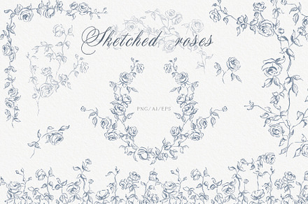 Sketched roses clipart collection