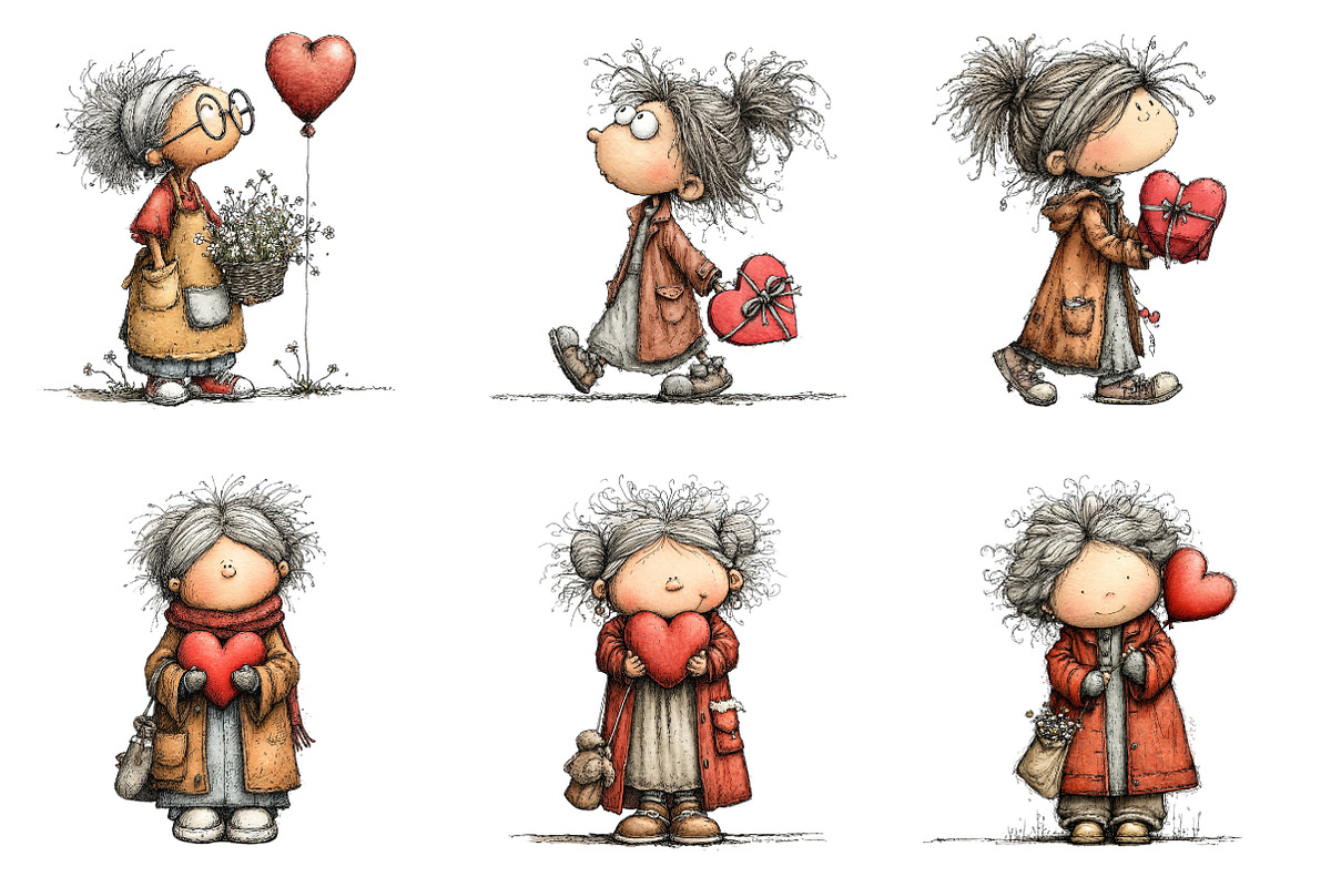 Quirky Elderly Valentine Woman PNG, an Illustration by SinaCreation (Photo 4 of 11)