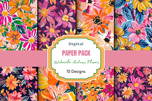 Watercolor Autumn Flowers Pattern