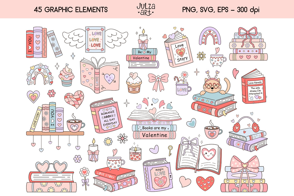 Valentine Bookish Clipart, an Education Illustration by JulzaArt (Photo 2 of 7)