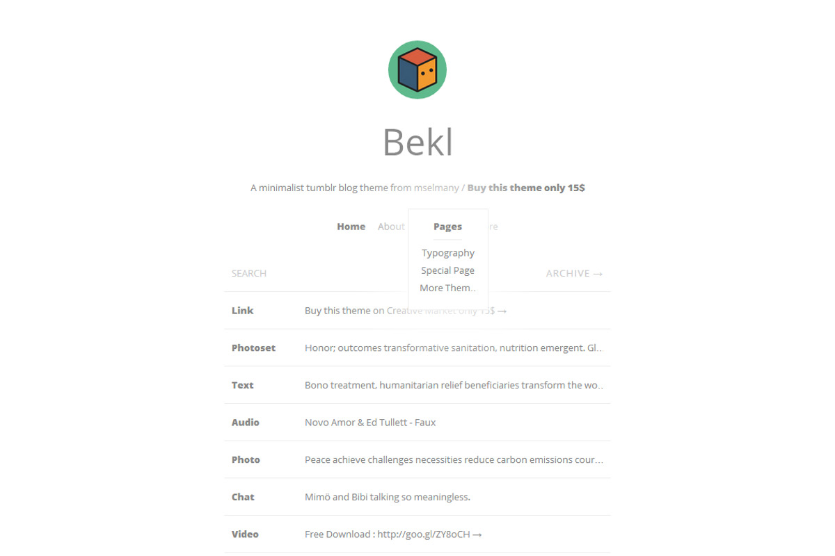 Bekl - Minimalist Tumblr Theme, a Websites & App Template by mselmany (Photo 5 of 5)