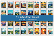 50 US State Travel Poster Bundle, a Decorative Illustration by Genius Graph (Thumbnail 1 of 6)