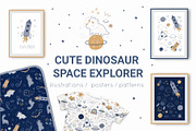 Cute Dinosaur Space Explorer, an Animal Illustration by Barkova Nadya (Thumbnail 1 of 6)