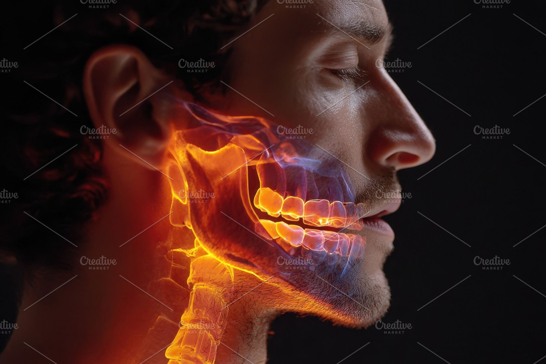 Glowing jaw and neck anatomy side profile, an Abstract Photo by AlyaAnd