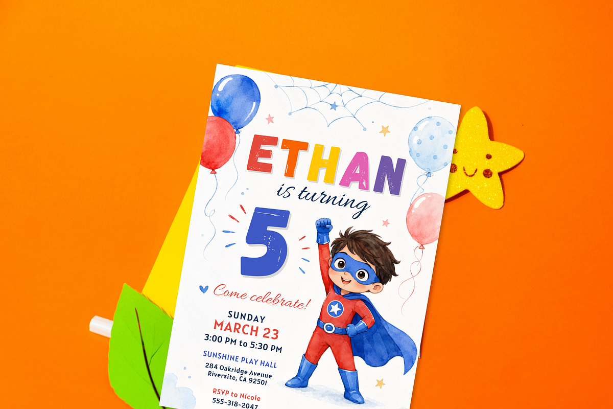 Superhero Birthday Invitation, an Invitation Template by heynomi (Photo 10 of 19)