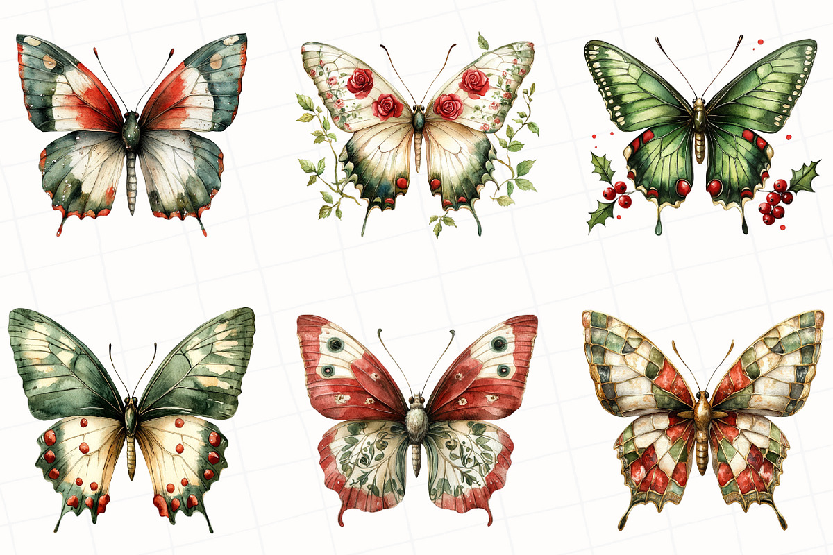 Christmas Butterfly Clipart, an Illustration by OK Design (Photo 3 of 5)