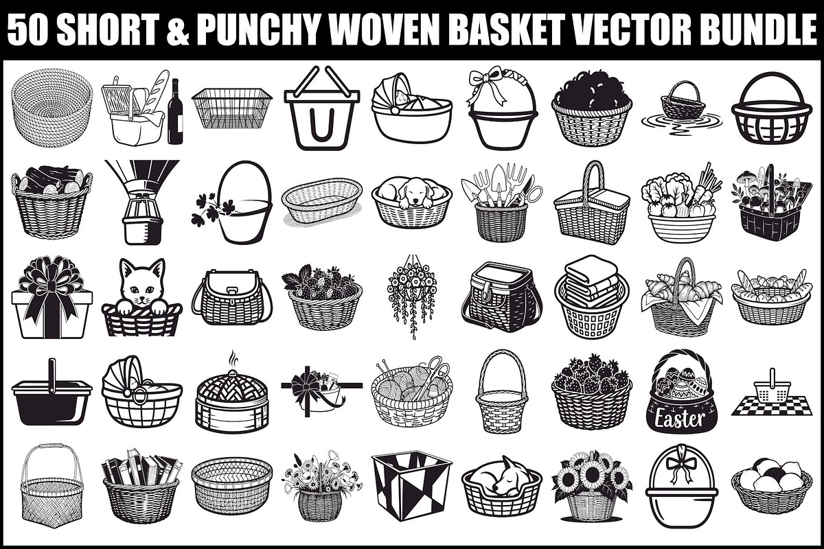 50 Woven Basket Vector Bundle, an Illustration by Designs_River (Photo 1 of 51)