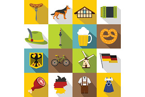 Germany icons set, flat style, a Food Illustration by Ylivdesign