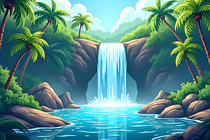 Island Waterfall Surrounded By Dense, a Photo by LOGOCREATIVE