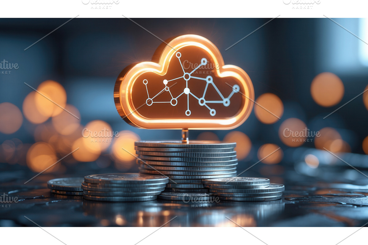Glowing cloud icon with network, an Illustration by tilialucida
