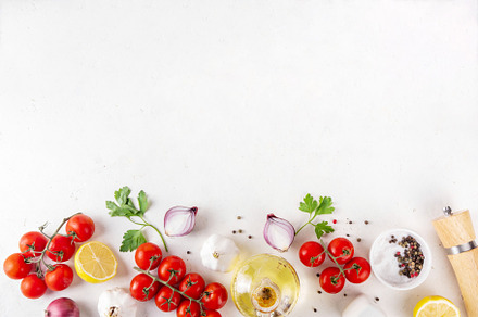 Ingredients for cooking food on the white background