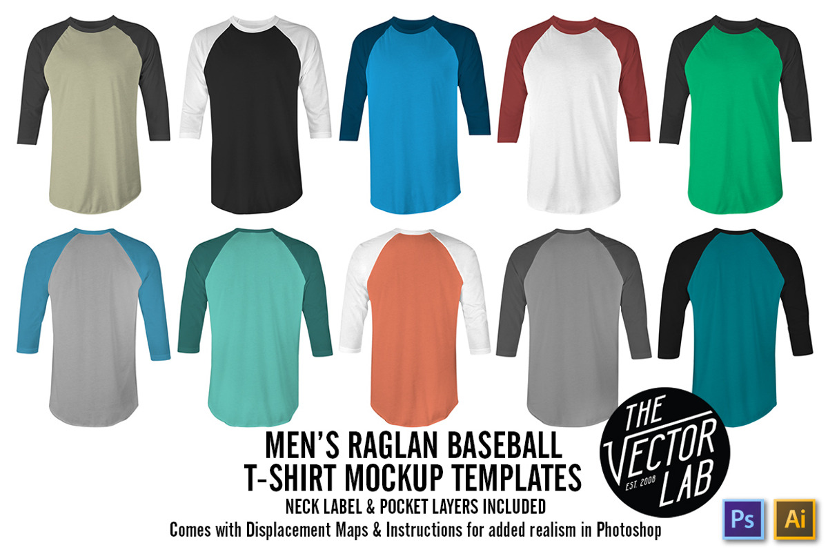 Men's Raglan Mockup Templates PSD+AI, a Shirt Mockup by TheVectorLab