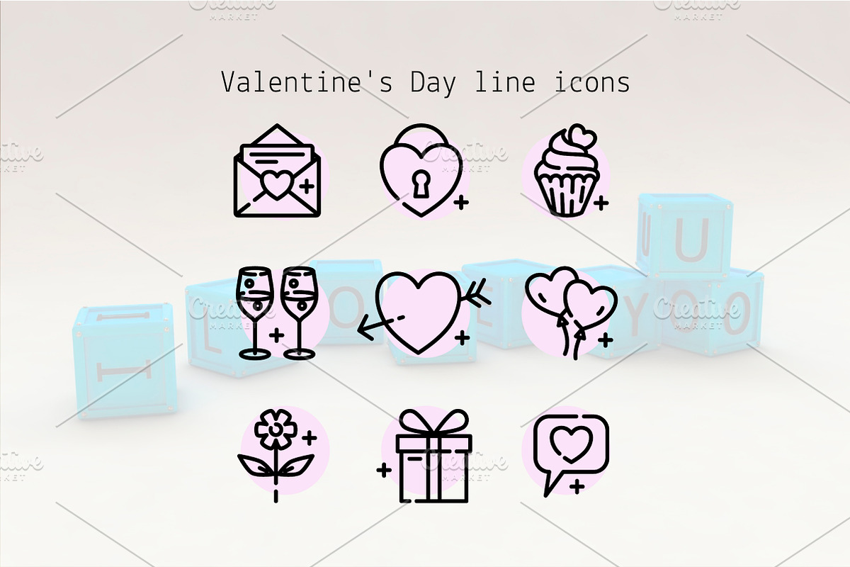 Valentine’s Day Line Icons, an Outline Icon by Lyolya Profitrolya (Photo 1 of 2)