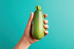 Fresh green zucchini in hand, a Food & Drink Photo by AlyaAnd