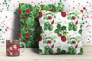 Watercolor Strawberry Patterns