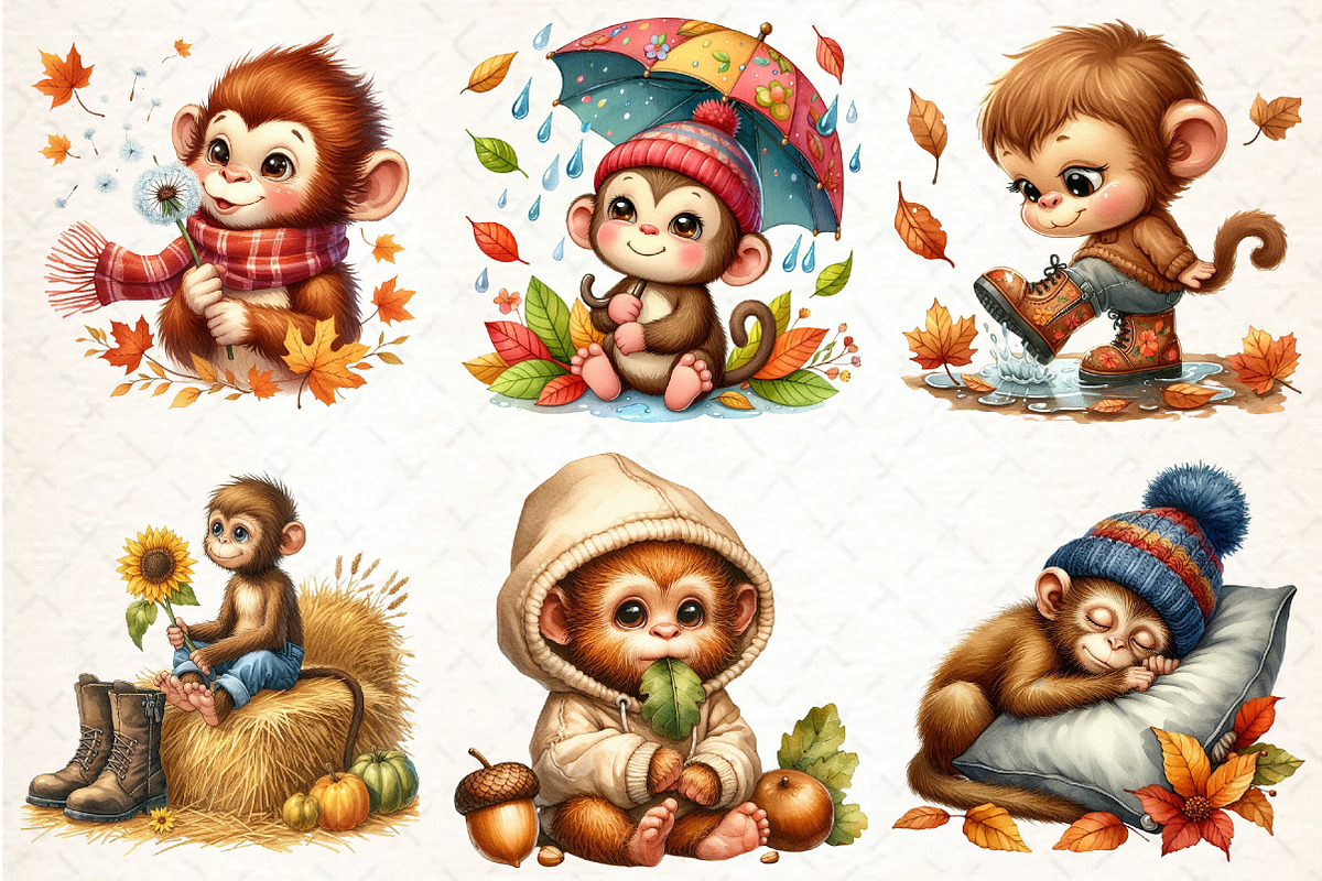 Cute Autumn Monkey Sublimation, an Illustration by DreamCafeArt (Photo 3 of 4)