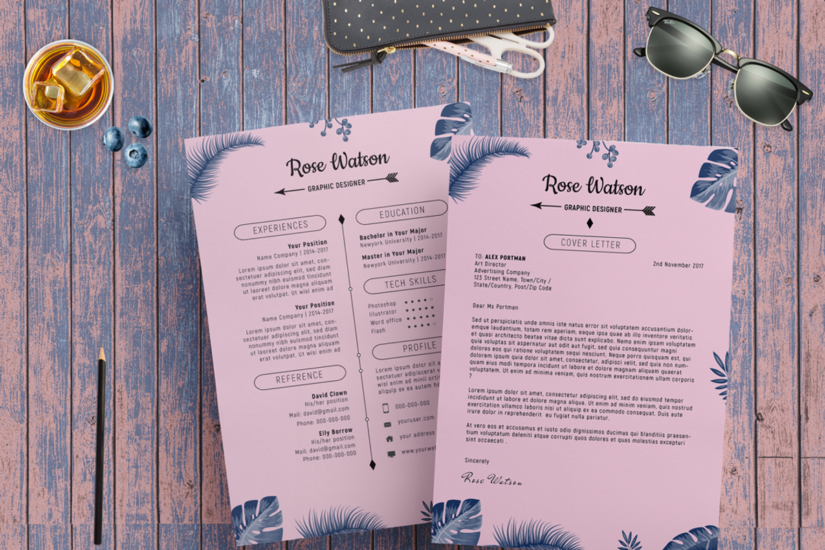 Jungle Blue-Pink Resume Template, a Resume Template by Showy68 Template (Photo 6 of 6)