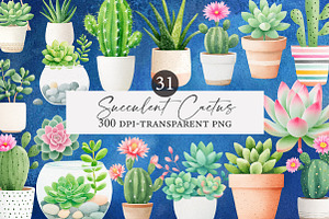 Watercolor succulent cactus clipart, an Illustration by Designworld