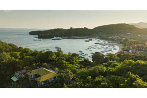 Aerial view of Padang Bai port and