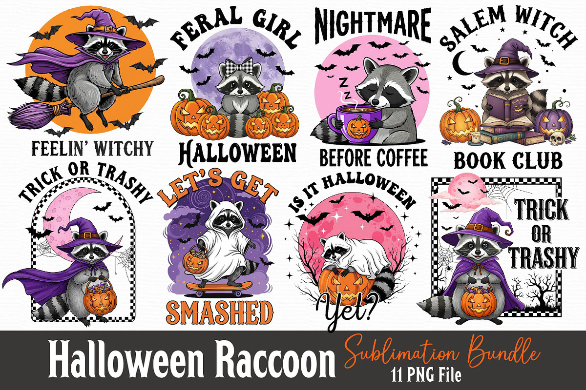 Vintage Halloween Raccoon PNG Bundle, an Illustration by Dream Creation (Photo 1 of 16)