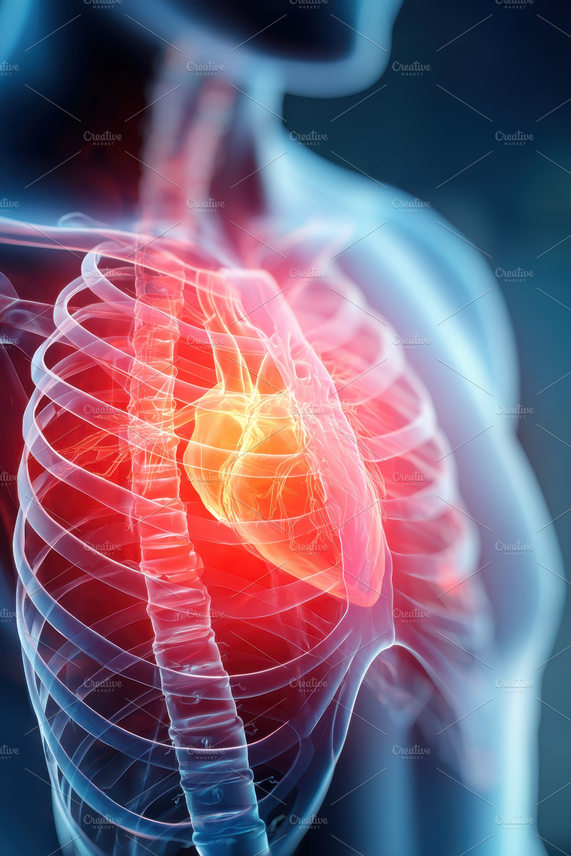 Anatomical illustration of the human heart and torso, a Health & Medical Photo by AlyaAnd