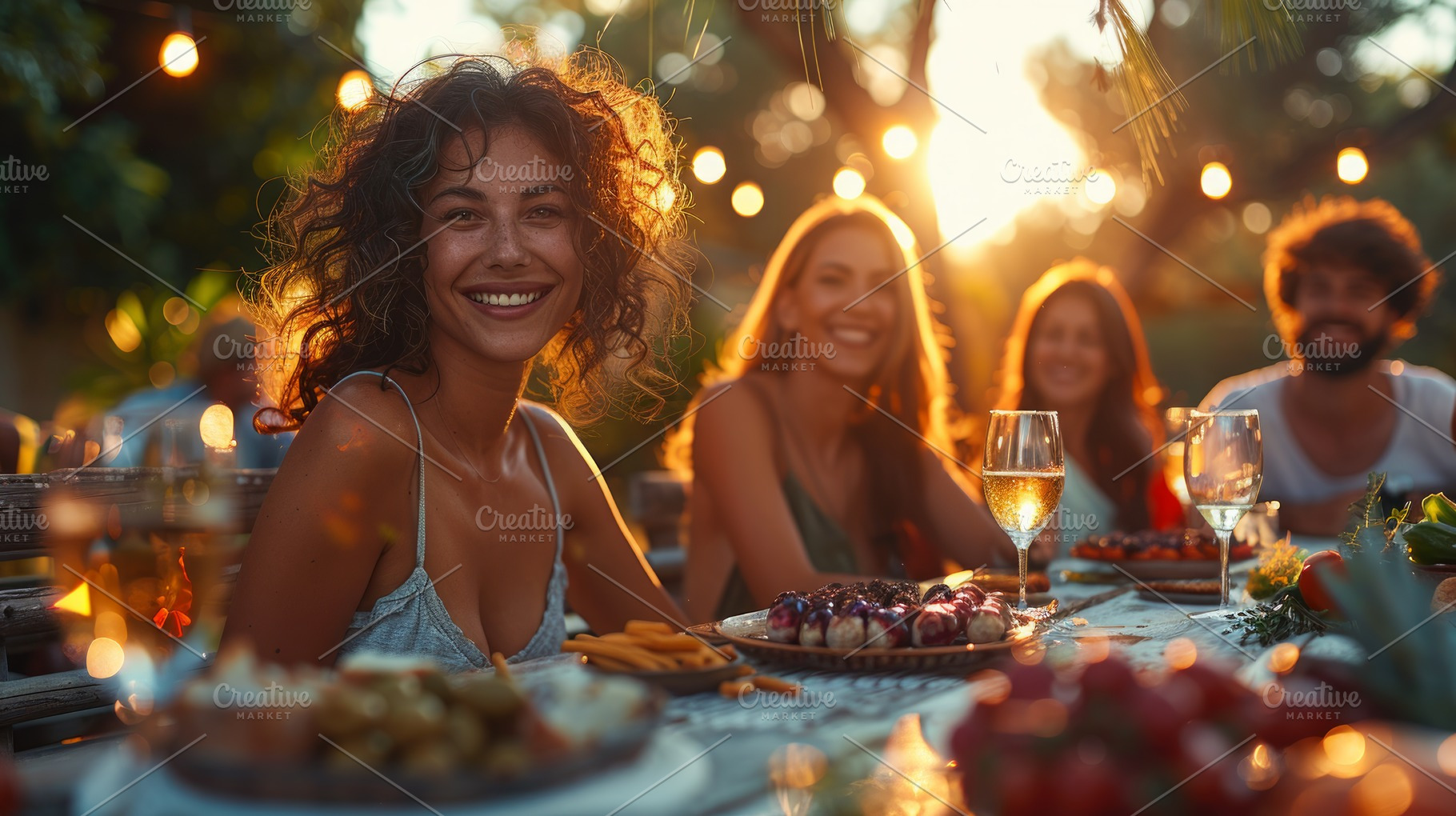 Group of Friends Enjoying Outdoor Dinner Party at Sunset, a Photo by AS photostudio