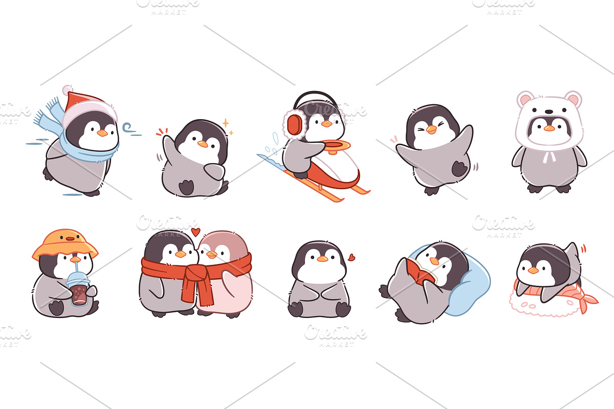 Kawaii penguin character. Cute, an Animal Illustration by YummyBuum