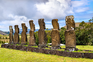 Ancient moai statues of Ahu Akivi on Easter Island, an Architecture Photo by Leonid Andronov