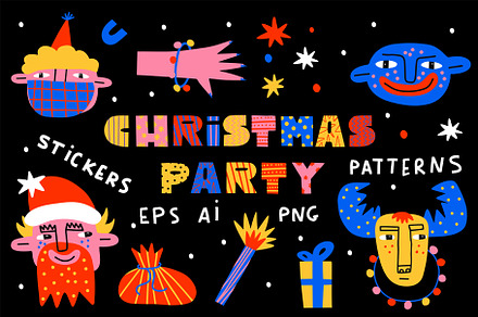80s Christmas vibrant crazy stickers