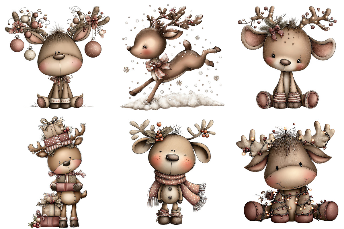 Quirky Christmas Reindeer Clipart, an Illustration by Craft Nest (Photo 10 of 11)