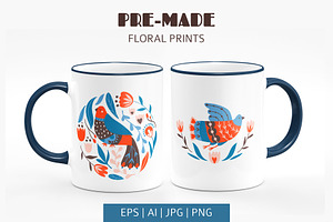 FOLK BIRDS Pattern & Illustration