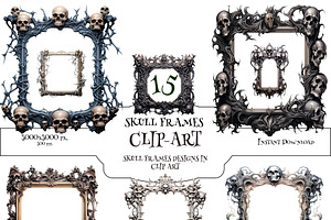 Gothic Skull Clip Art, Frames.